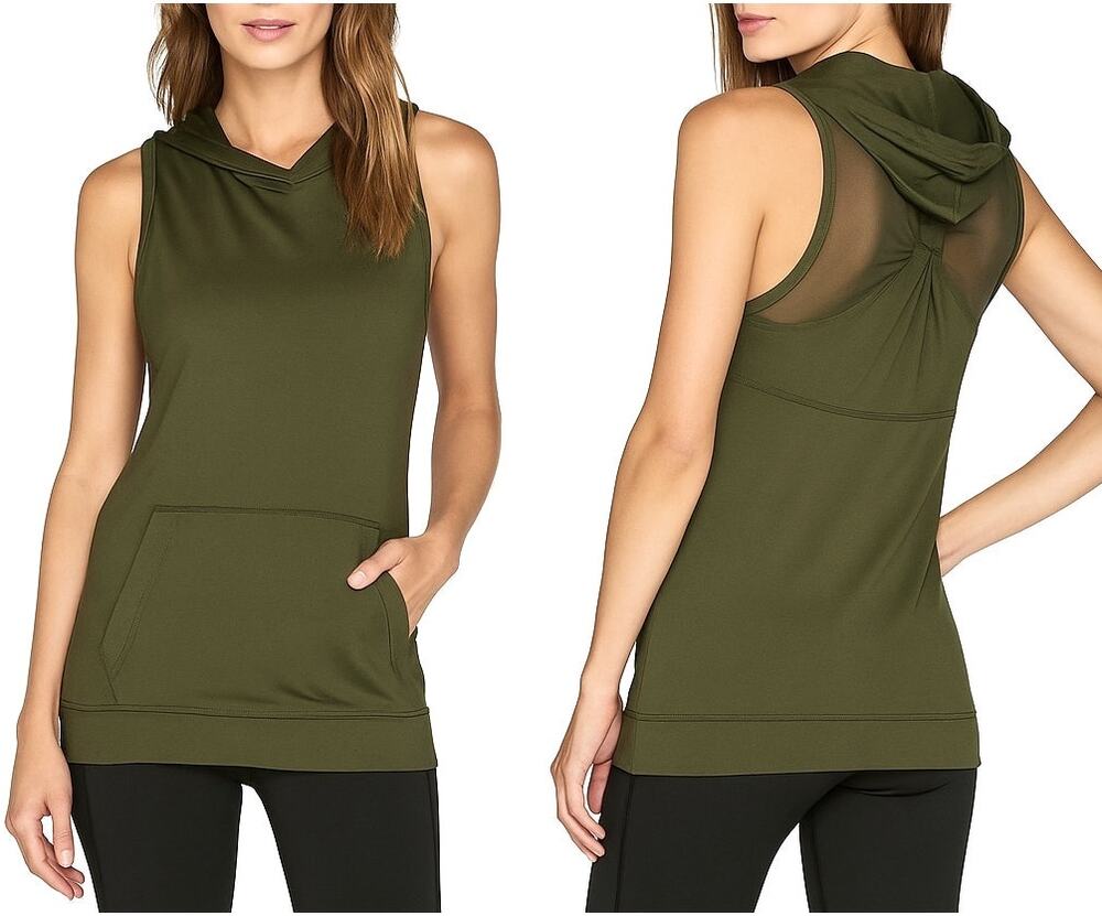 ALALA Twist Back Hooded Tank Top in Army Green Size S